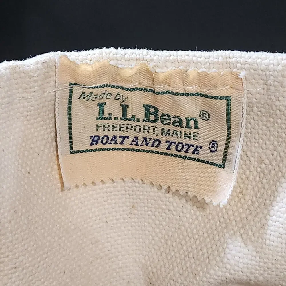 VTG 80s LL Bean Boat &‎ Tote Sawtooth Canvas Bag Ivory Green Trim NWT L Large - Picture 9 of 14